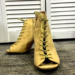 Open toe suede ankle boots